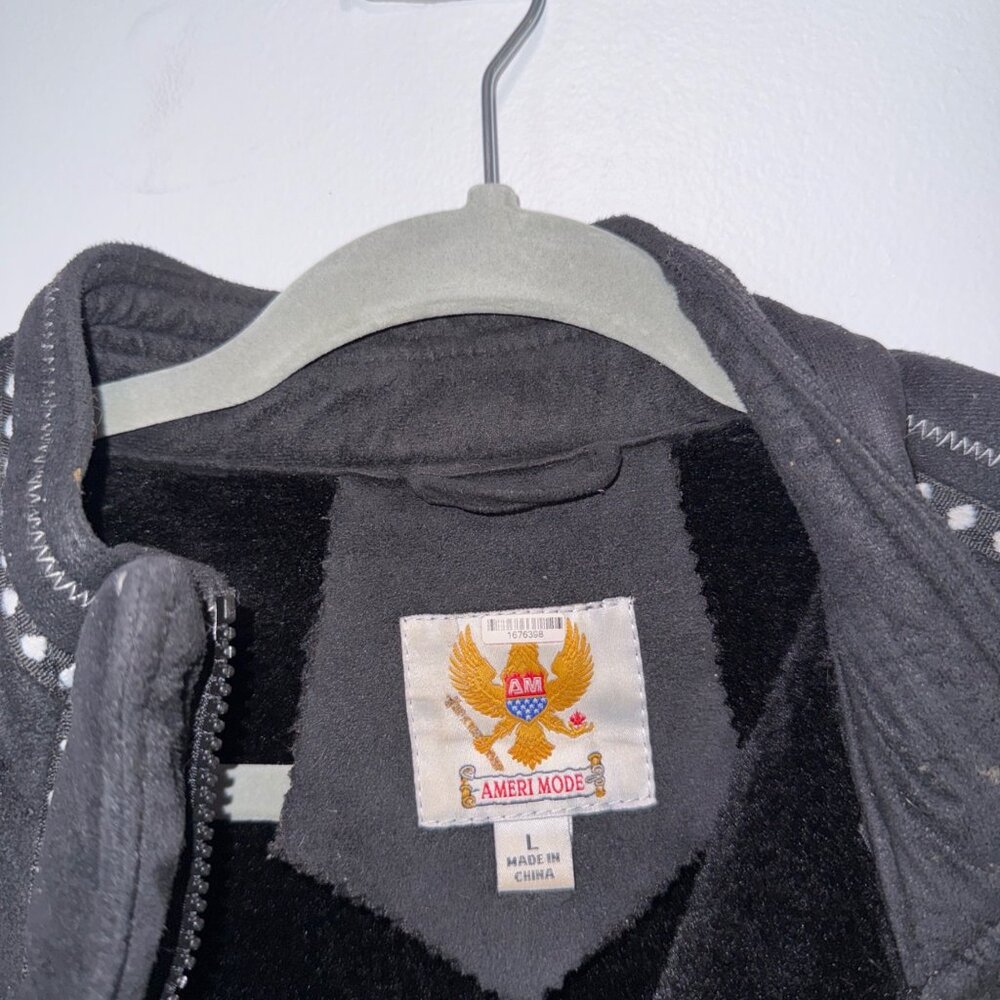 Ameri Mode Black Suede Jacket Embroidered Wolf/Fo… - image 5